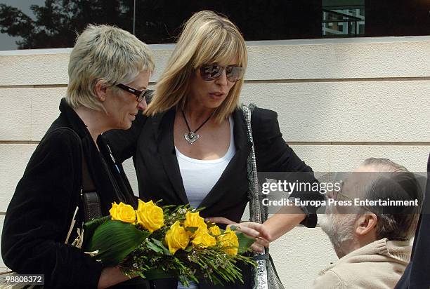Jordi Estadella's wife, Mari Angels Tor, Miriam Diaz Aroca and Chicho Ibanez Serrador attend the funeral for Spanish journalist and Tv presenter...