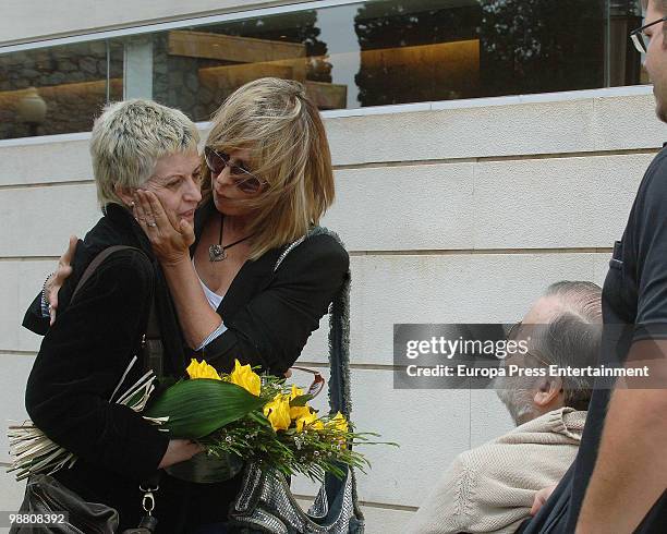 Jordi Estadella's wife, Mari Angels Tor, Miriam Diaz Aroca and Chicho Ibanez Serrador attend the funeral for Spanish journalist and Tv presenter...