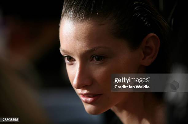 Model prepares backstage ahead of the Christopher Esber show on the first day of Rosemount Australian Fashion Week Spring/Summer 2010/11 at the...