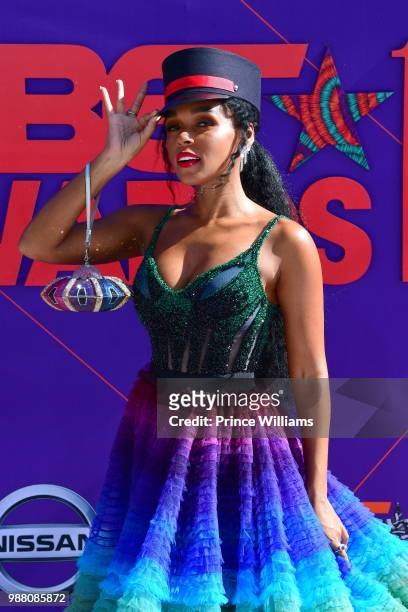 Janelle Monae arrives to the 2018 BET Awards held at Microsoft Theater on June 24, 2018 in Los Angeles, California.