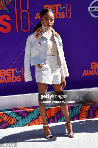 Skai Jackson arrives to the 2018 BET Awards held at Microsoft Theater on June 24, 2018 in Los Angeles, California.