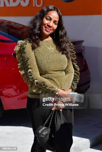 Tina Douglas arrives to the 2018 BET Awards held at Microsoft Theater on June 24, 2018 in Los Angeles, California.