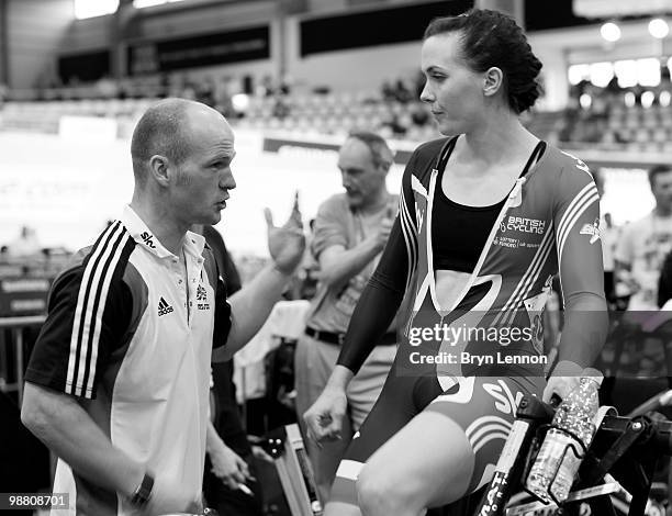 Victoria Pendleton of Great Britain warms up during qualifying for the Women's Sprint on Day Three of the UCI Track Cycling World Championships at...