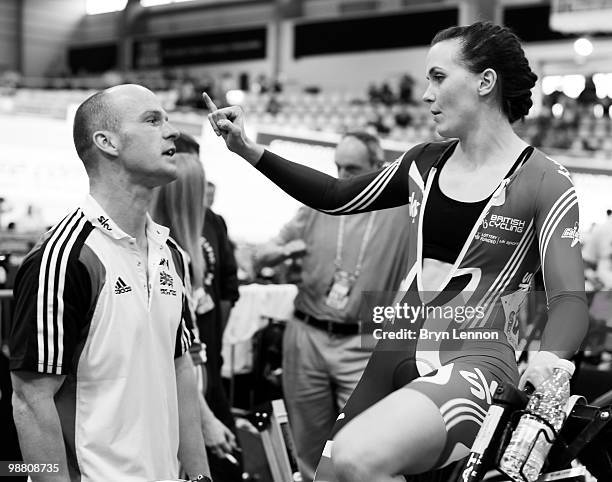 Victoria Pendleton of Great Britain warms up during qualifying for the Women's Sprint on Day Three of the UCI Track Cycling World Championships at...