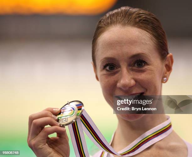 Wendy Houvenaghel of Great Britain rides to a silver medal in the Women's Individual pursuit for the UCI Track Cycling World Championships at the...