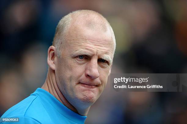 Iain Dowie of Hull City looks on during the Barclays Premier League match between Wigan Athletic and Hull City at JJB Stadium on May 3, 2010 in...