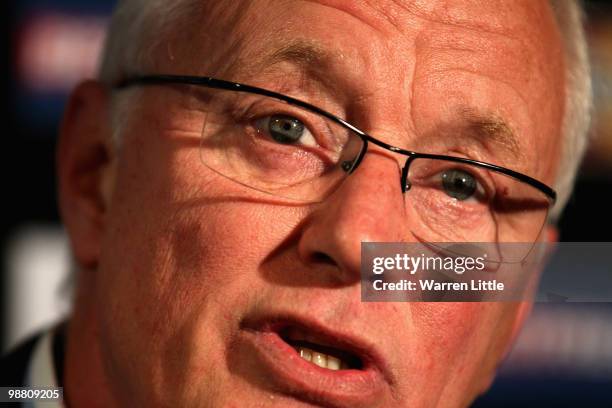 Barry Hearn, the Chairman of the World Professional Billiards and Snooker Association address a press conference ahead of the final of the...