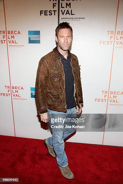 Actor Aaron Eckhart attends the "Freakonomics" premiere during the 9th Annual Tribeca Film Festival at the Tribeca Performing Arts Center on April...