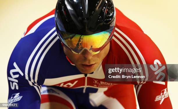 Sir Chris Hoy of Great Britain in action during qualifying for the Men's Sprint on day four of the UCI Track Cycling World Championships at the...