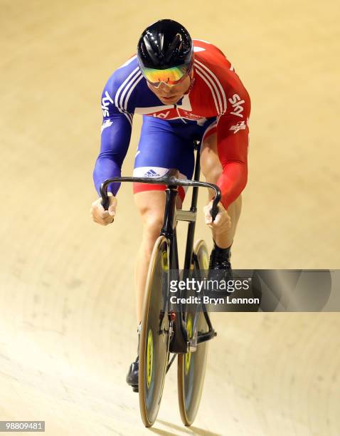 Sir Chris Hoy of Great Britain in action during qualifying for the Men's Sprint on day four of the UCI Track Cycling World Championships at the...