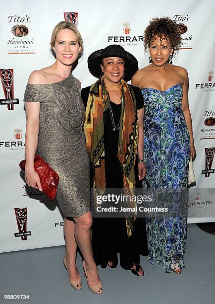 Actors Stephanie March, S. Epatha Merkerson and Tamara Tunie arrive at the 2010 Lucille Lortel Awards benefit at Terminal 5 on May 2, 2010 in New...
