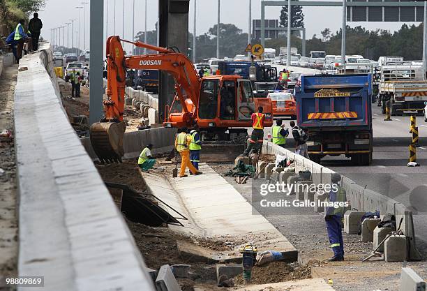 Construction work on the N1 Highway between Rivonia and the M1 Highway Crossing in Johannesburg, South Africa is in full swing on 1 May 2010....