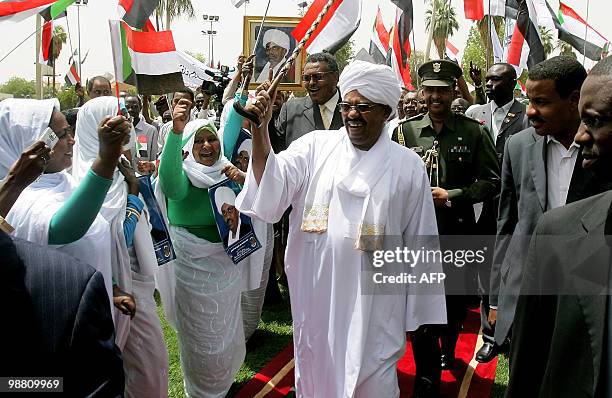 Sudanese President Omar al-Beshir arrives at the presidential palace on the first day of office in Khartoum on May 3, 2010. Between April 11-15,...