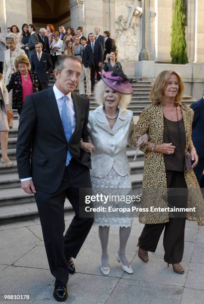 Alfonso Diez, Duchess of Alba Cayetana Fitz-James Stuart and Teresa Alvarez Pickman attends the wedding of Pepito Marquez y Gonzalez de Gregorio,...