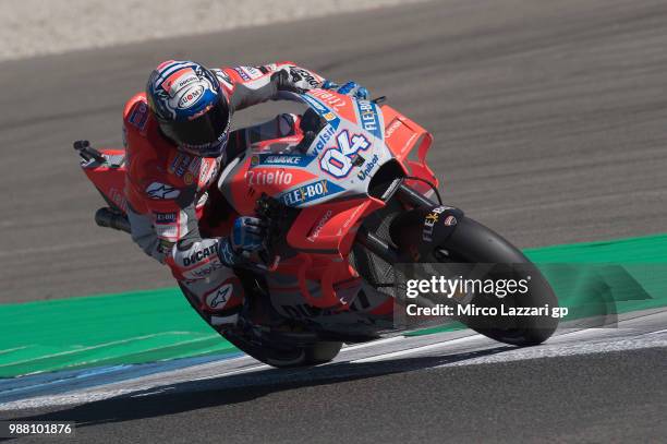 Andrea Dovizioso of Italy and Ducati Team heads down a straight during the Qualifying practice during the MotoGP Netherlands - Qualifying on June 30,...