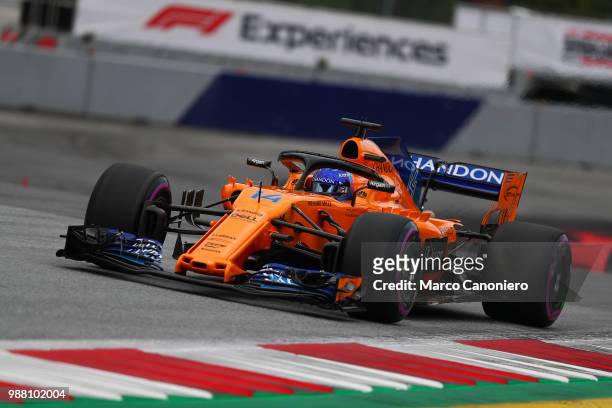 Fernando Alonso of Spain and McLaren F1 Team on track during practice for the Formula One Grand Prix of Austria.