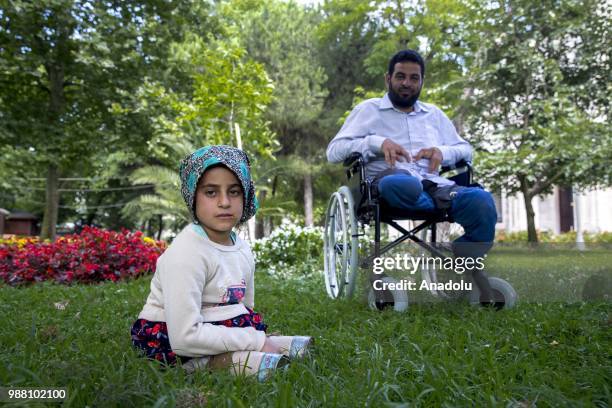 Syrian Maya Meri , who lost her legs during birth and since then started using artificial legs, which were made from pvc pipes and tin cans by her...