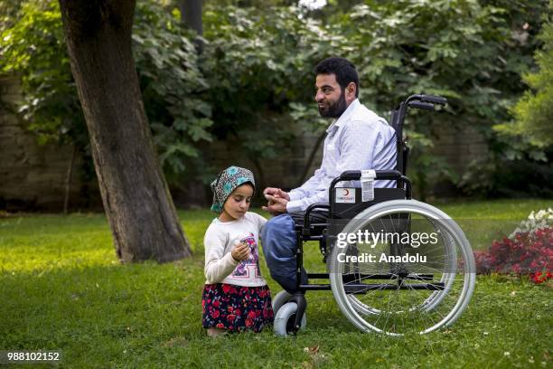 Syrian Maya Meri , who lost her legs during birth and since then started using artificial legs, which were made from pvc pipes and tin cans by her...