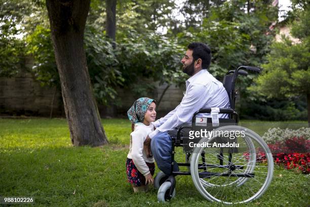 Syrian Maya Meri , who lost her legs during birth and since then started using artificial legs, which were made from pvc pipes and tin cans by her...