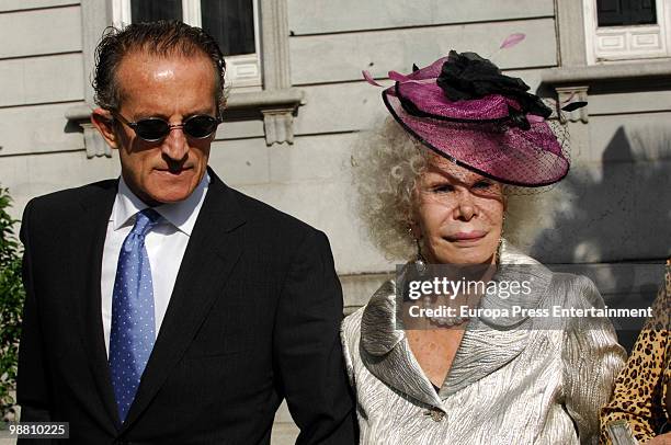 Alfonso Diez and Duchess of Alba Cayetana Fitz-James Stuart attend the wedding of Pepito Marquez y Gonzalez de Gregorio, Duchess of Fernandina's son,...