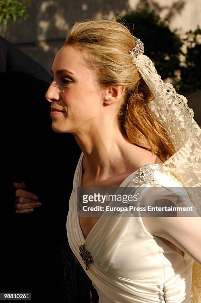 The bride Edina Zichy attends her wedding with Pepito Marquez y Gonzalez de Gregorio, Duchess of Fernandina's son on May 3, 2010 in Madrid, Spain.