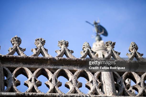 gothic decorative tracery, santa maria de la sede cathedral, seville, spain - tracery stockfoto's en -beelden
