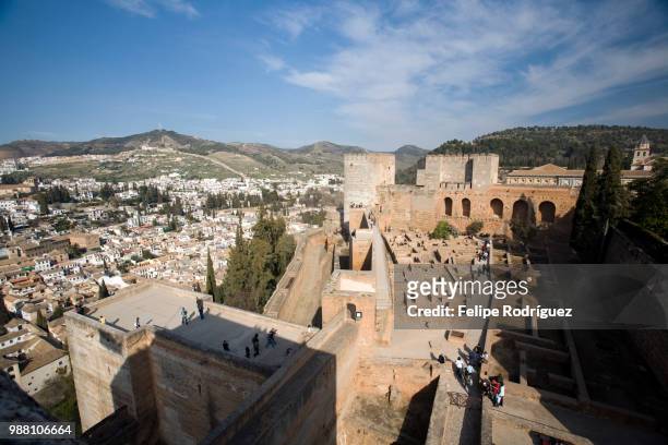 view of the alcazaba, alhambra, granada, spain - alcazaba of alhambra stock pictures, royalty-free photos & images