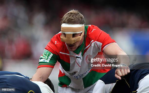 Imanol Harinordoquy of Biarritz, wears a nose protector during the Heineken Cup semi final match between Biarritz Olympique and Munster at Estadio...