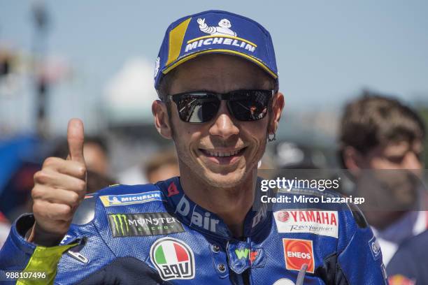 Valentino Rossi of Italy and Movistar Yamaha MotoGP celebrates the third place at the end of the MotoGP Qualifying practice during the MotoGP...