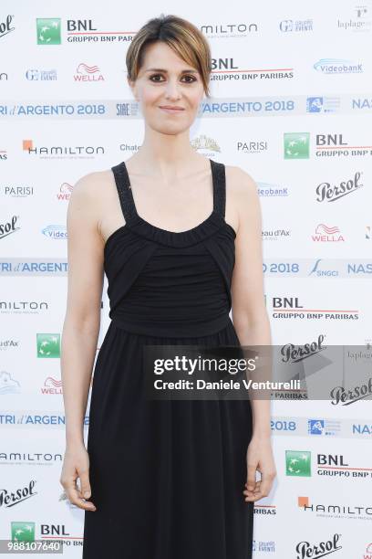 Paola Cortellesi attends the Nastri D'Argento cocktail party on June 30, 2018 in Taormina, Italy.