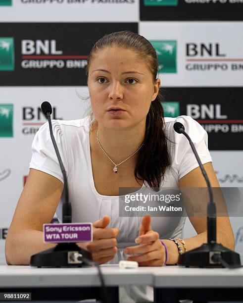 Dinara Safina of Russia speaks to the press during day one of the Sony Ericsson WTA Tour event at the Foro Italico Tennis Centre on May 3, 2010 in...