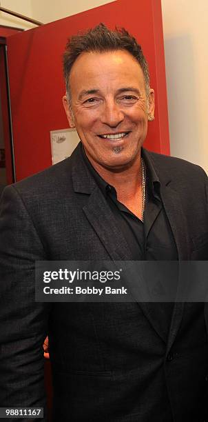 Bruce Springsteen poses backstage at the 3rd Annual New Jersey Hall of Fame Induction Ceremony at the New Jersey Performing Arts Center on May 2,...
