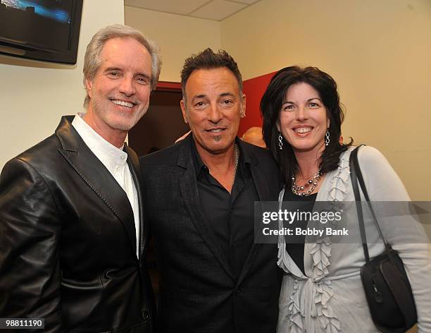 Bob Gaudio, Bruce Springsteen and Danielle Gaudio Lalehzar pose backstage at the 3rd Annual New Jersey Hall of Fame Induction Ceremony at the New...