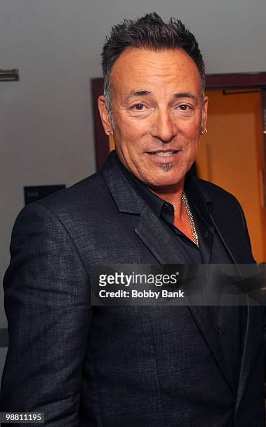 Bruce Springsteen poses backstage at the 3rd Annual New Jersey Hall of Fame Induction Ceremony at the New Jersey Performing Arts Center on May 2,...