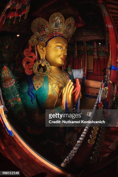 thiksey monastery buddha sculpture - thiksey monastery stock pictures, royalty-free photos & images