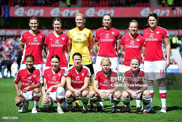 Arsenal Ladies line up before the Final of the FA Womens Cup, Sponsored by E.ON, between Arsenal and Everton at the City Ground on May 3, 2010 in...