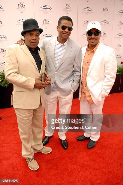 Tito Jackson, Marlon Jackson and Jackie Jackson attends the 136th Kentucky Derby on May 1, 2010 in Louisville, Kentucky.