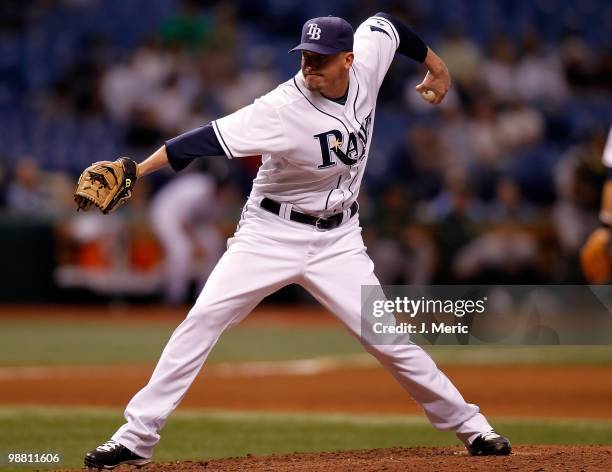 Pitcher Randy Choate of the Tampa Bay Rays pitches against the Oakland Athletics during the game at Tropicana Field on April 27, 2010 in St....