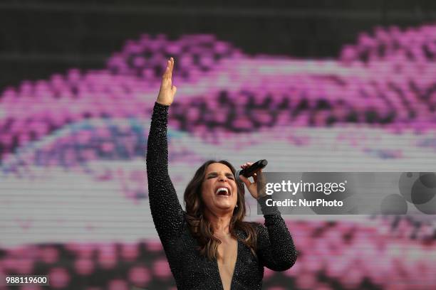 Brazilian singer Ivete Sangalo performs at the Rock in Rio Lisboa 2018 music festival in Lisbon, Portugal, on June 30, 2018.