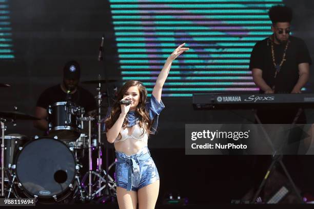 Singer Hailee Steinfeld performs at the Rock in Rio Lisboa 2018 music festival in Lisbon, Portugal, on June 30, 2018.