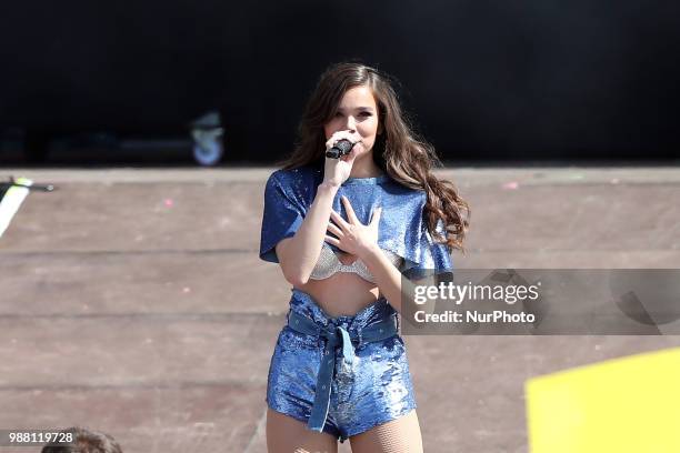 Singer Hailee Steinfeld performs at the Rock in Rio Lisboa 2018 music festival in Lisbon, Portugal, on June 30, 2018.