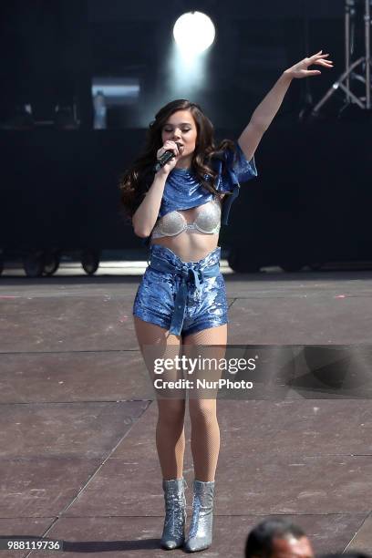 Singer Hailee Steinfeld performs at the Rock in Rio Lisboa 2018 music festival in Lisbon, Portugal, on June 30, 2018.