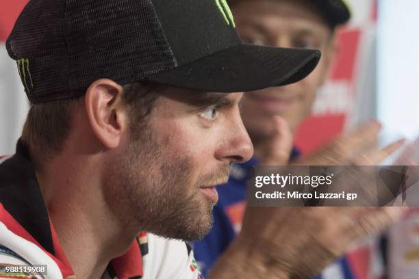 Cal Crutchlow of Great Britain and LCR Honda speaks during the prees conference at the end of the Qualifying practice during the MotoGP Netherlands -...
