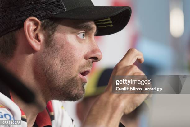 Cal Crutchlow of Great Britain and LCR Honda speaks during the prees conference at the end of the Qualifying practice during the MotoGP Netherlands -...