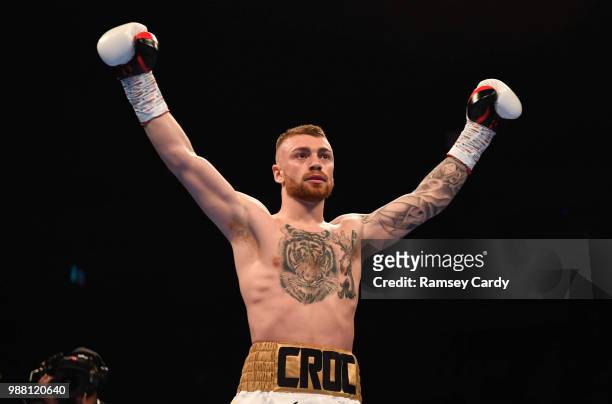 Antrim , United Kingdom - 30 June 2018; Lewis Crocker after defeating Adam Grabiec during their welterweight bout at the SSE Arena in Belfast.