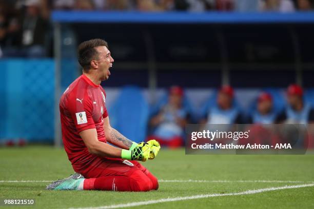 Fernando Muslera of Uruguay celebrates after Edison Cavani of Uruguay scored a goal to make it 1-0 during the 2018 FIFA World Cup Russia Round of 16...