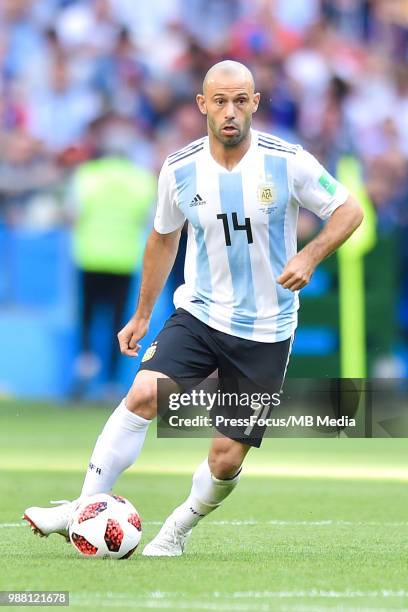 Javier Mascherano of Argentina in action during the 2018 FIFA World Cup Russia Round of 16 match between France and Argentina at Kazan Arena on June...