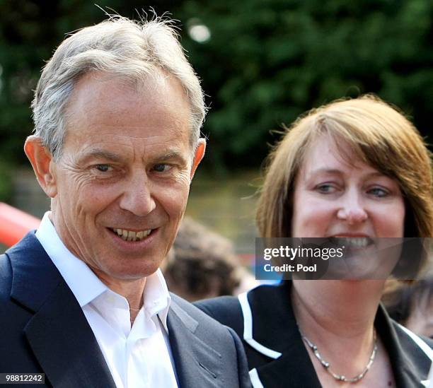 Former Prime Minister Tony Blair campaigns with former Home Secretary Jacqui Smith in her Redditch constituency on May 3, 2010 in Redditch, United...