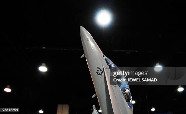 Model aircraft is pictured during the Navy League Sea-Air-Space Exposition at the Gaylord National Resort on the National Harbor, Maryland, on May 3,...