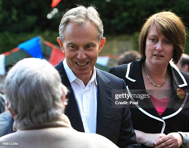 Former Prime Minister Tony Blair campaigns with former Home Secretary Jacqui Smith in her Redditch constituency on May 3, 2010 in Redditch, United...